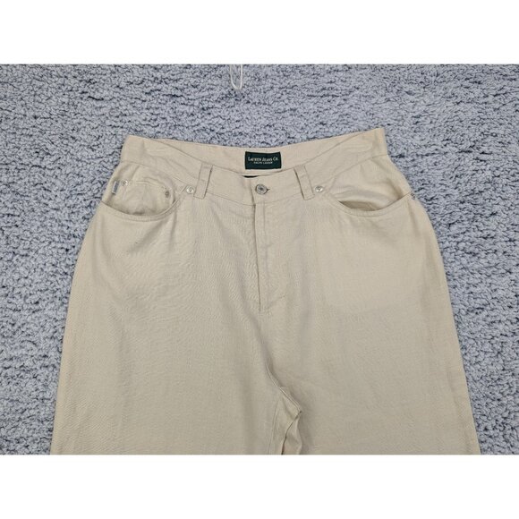 Lauren Ralph Lauren 100% Linen Wide Leg Capris Size 10 Boho Beach Travel Beige - Picture 3 of 16